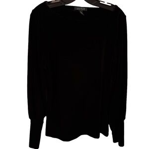 LAUREN RALPH LAUREN Women's Black Velvet Dolman-sleeve Blouse Shirt Top L